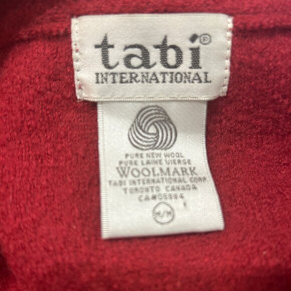 Tabi Red 100% Wool Cardigan Jacket Embroidered Sz M Cottagecore Christmas Granny - Picture 3 of 5